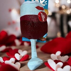 Huge Bark Wine Glass Dog Toy NWT Squeaky Crinkle Pet Puppy Valentine Gift